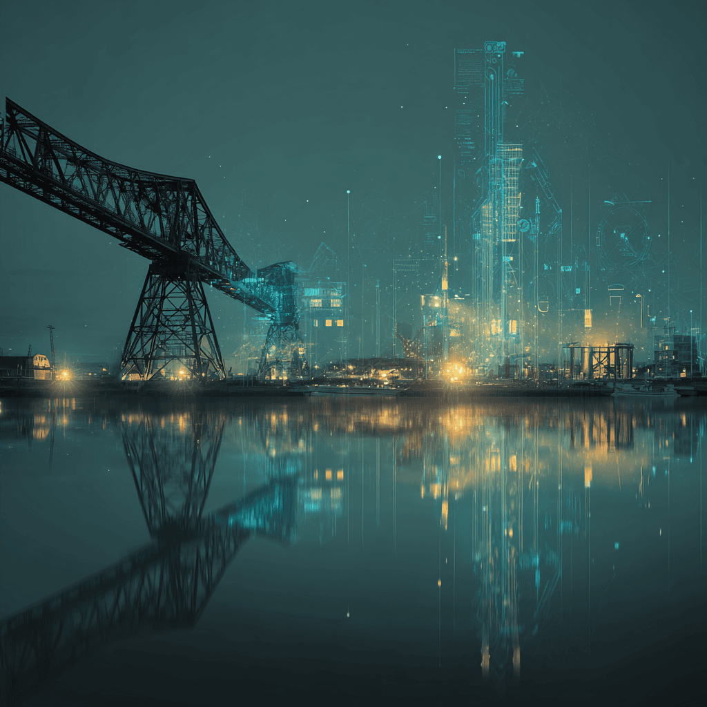 Digital transformation guide for Teesside businesses showing modern technology and local industry